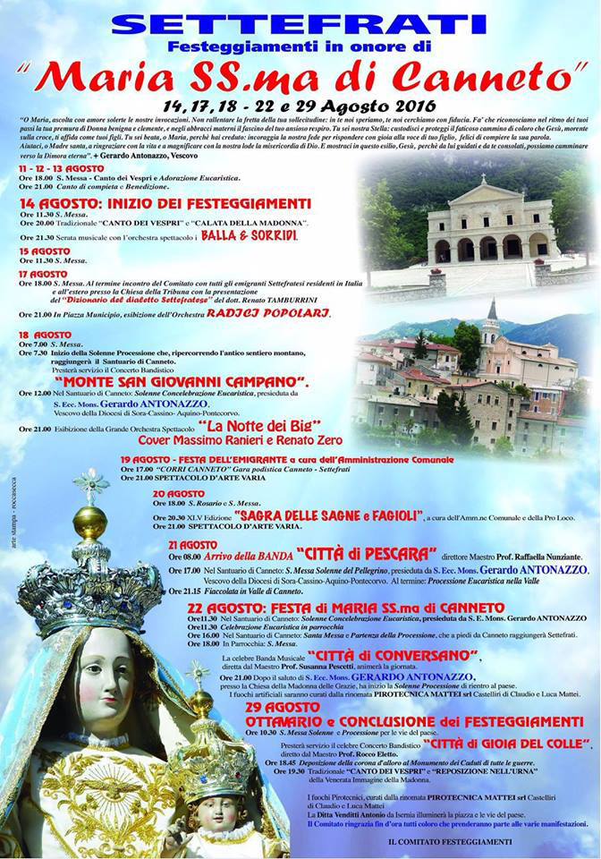 Programma Madonna di Canneto 2016